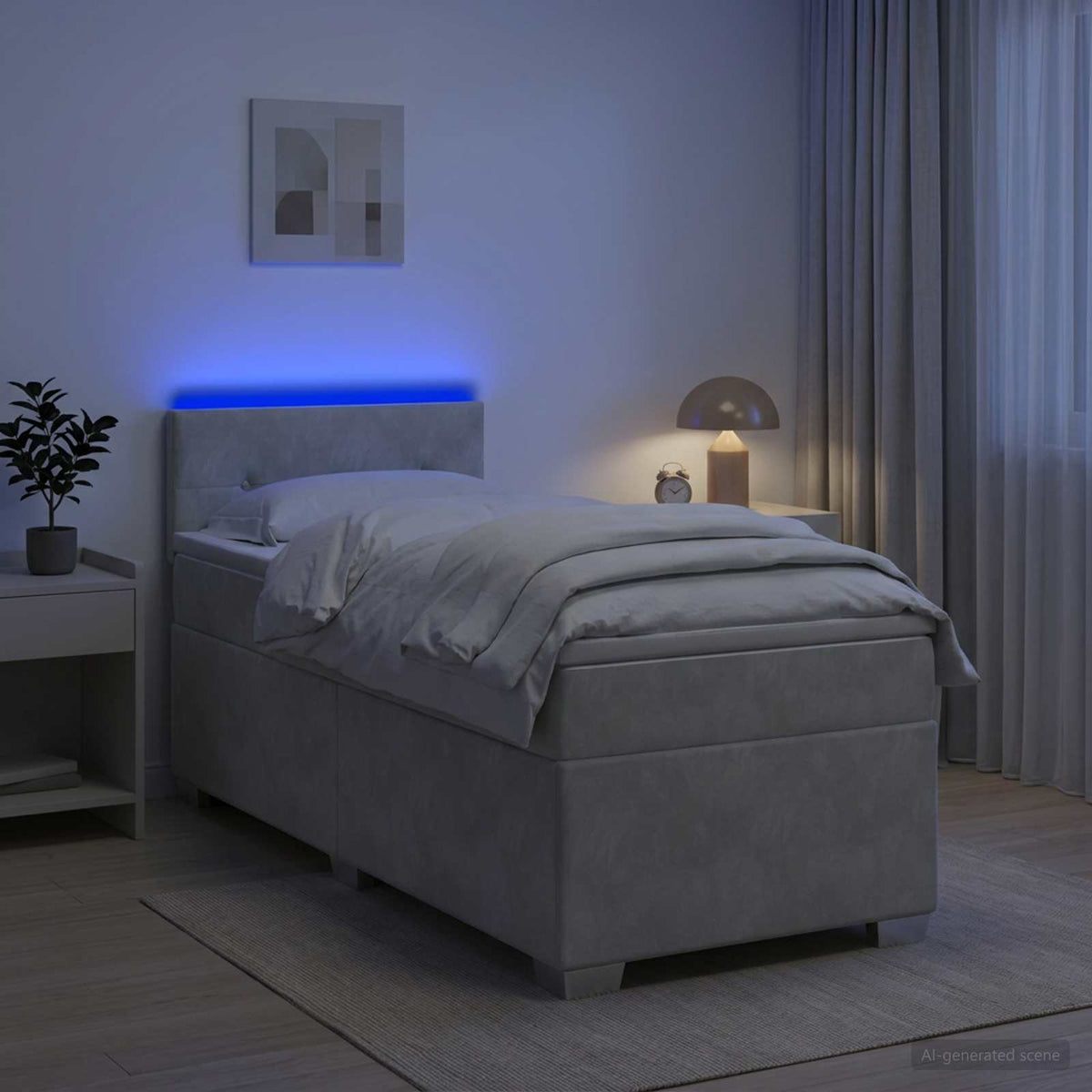 vidaXL Łóżko Box Spring z materacem i LED jasnoszary 80 x 200 cm Welur