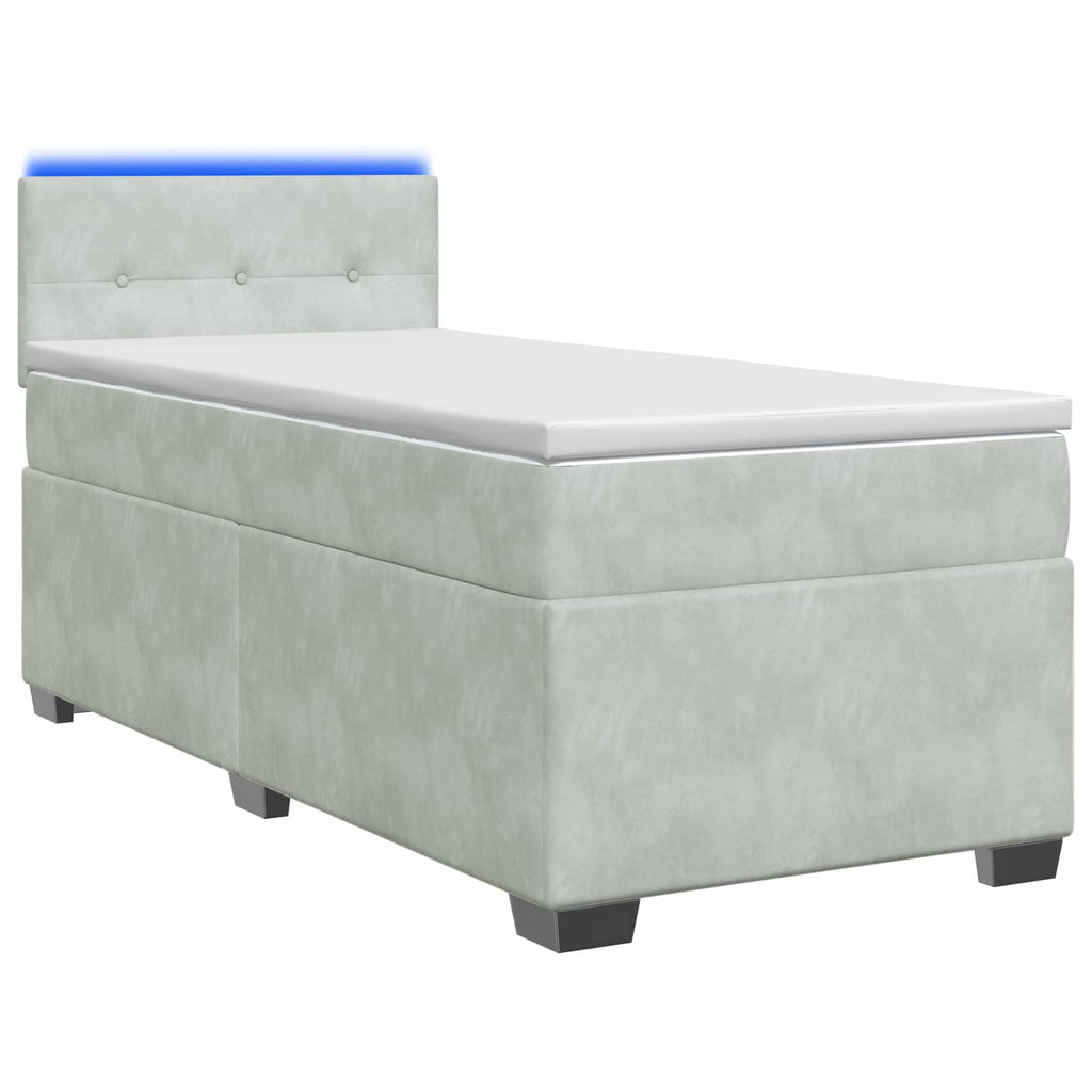 vidaXL Łóżko Box Spring z materacem i LED jasnoszary 80 x 200 cm Welur
