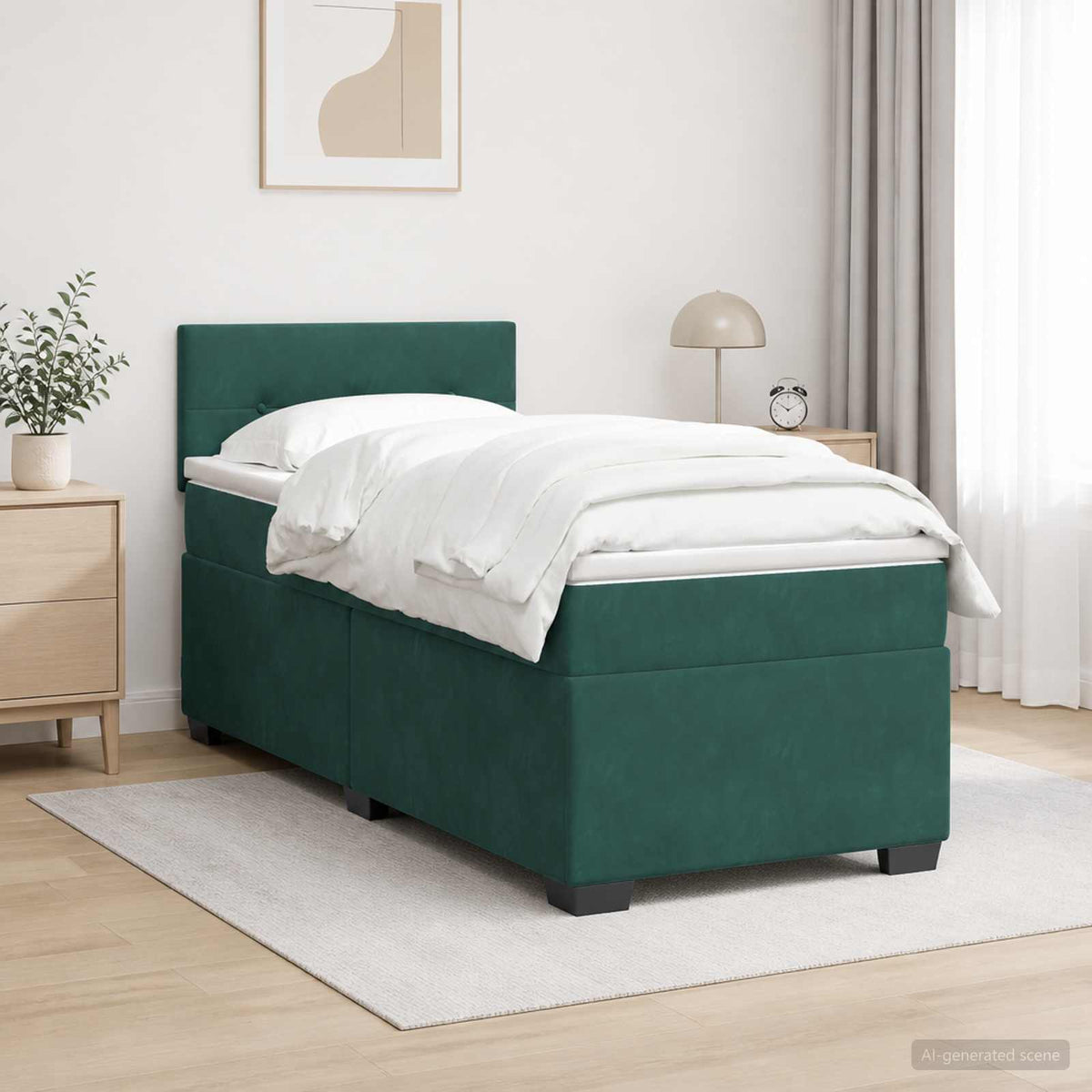 vidaXL Łóżko Box Spring z materacem i LED Ciemnozielony 100 x 200 cm