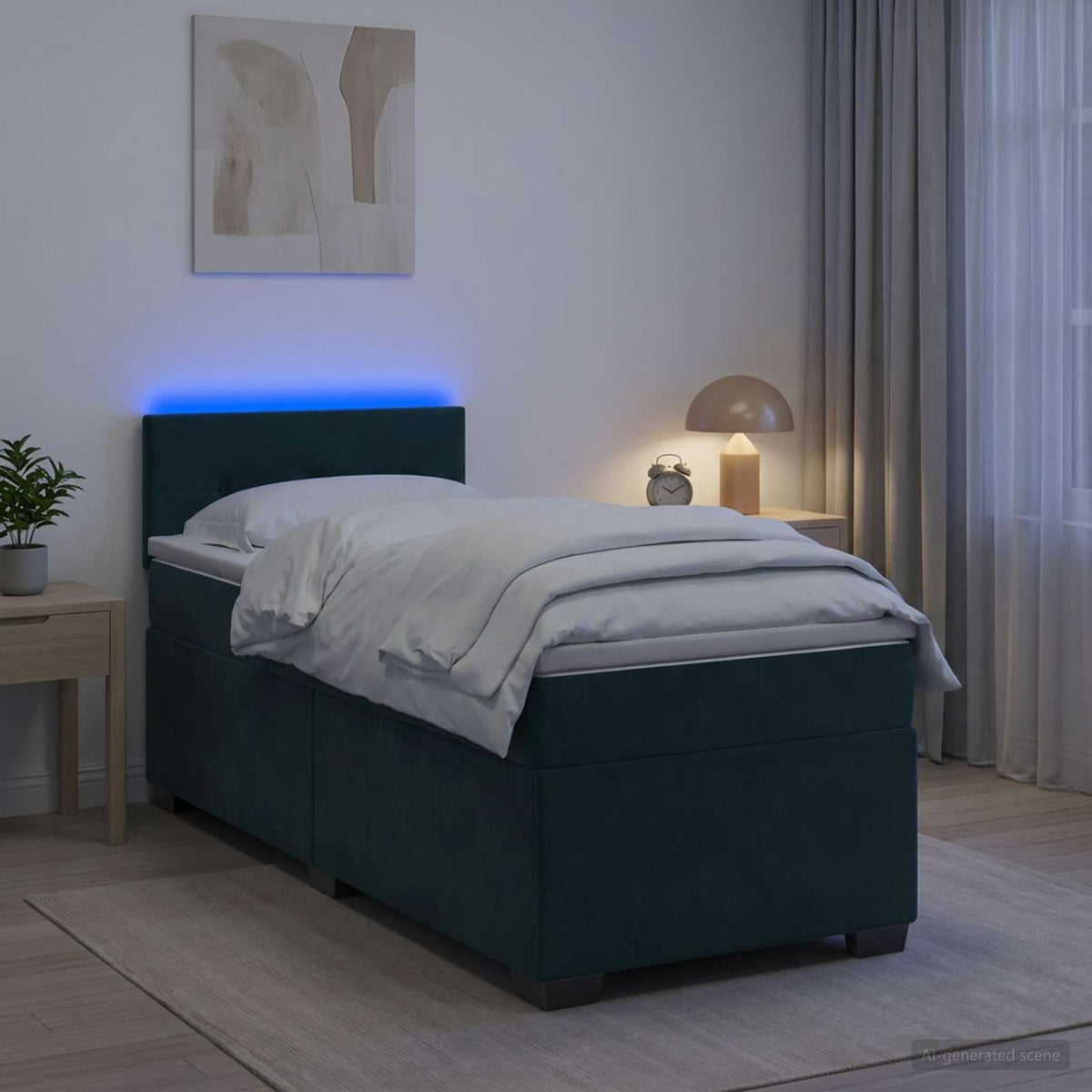 vidaXL Łóżko Box Spring z materacem i LED Ciemnozielony 100 x 200 cm