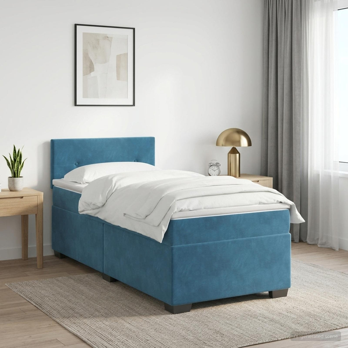 vidaXL Łóżko Box Spring z materacem i LED niebieski 90 x 190 cm Welur