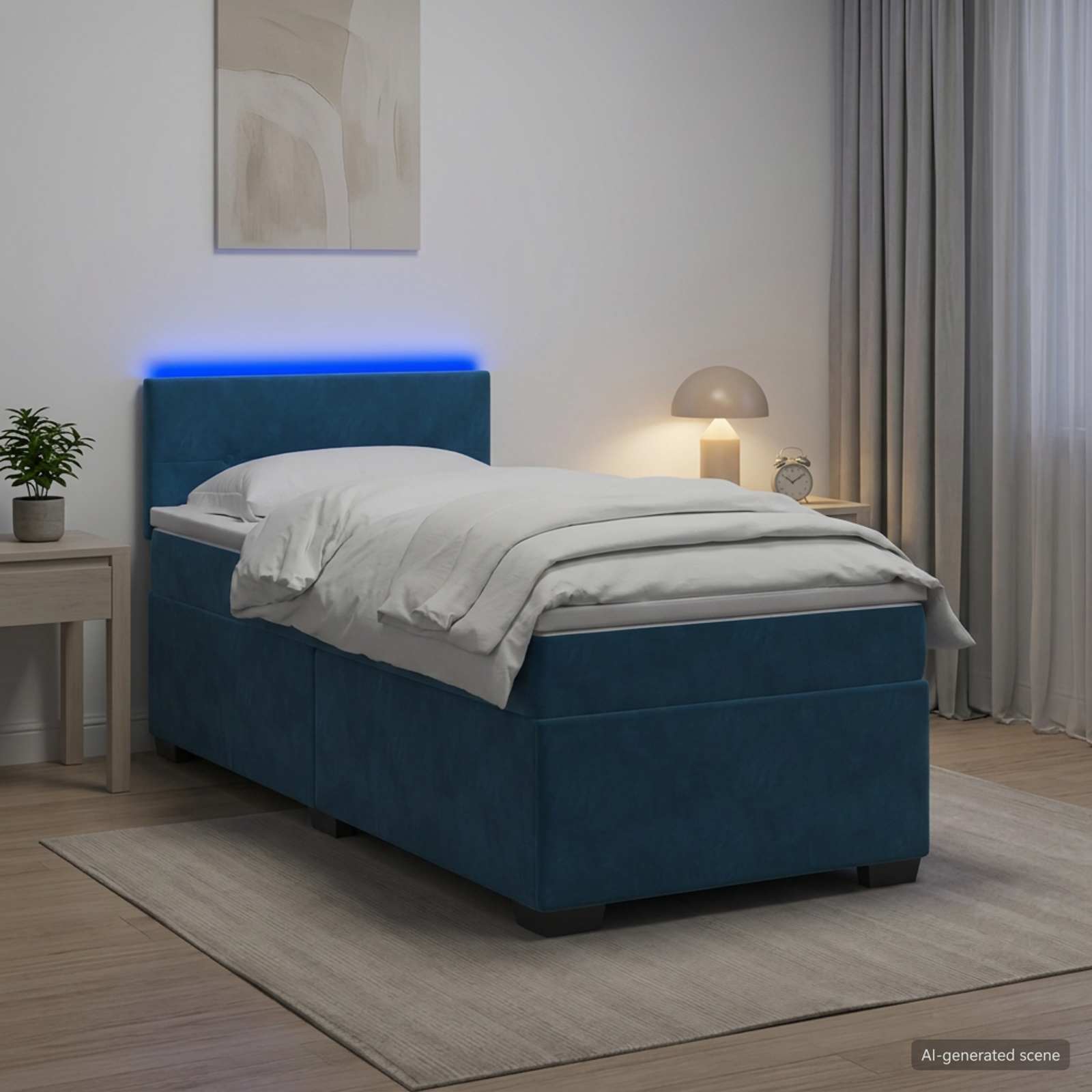 vidaXL Łóżko Box Spring z materacem i LED niebieski 90 x 190 cm Welur