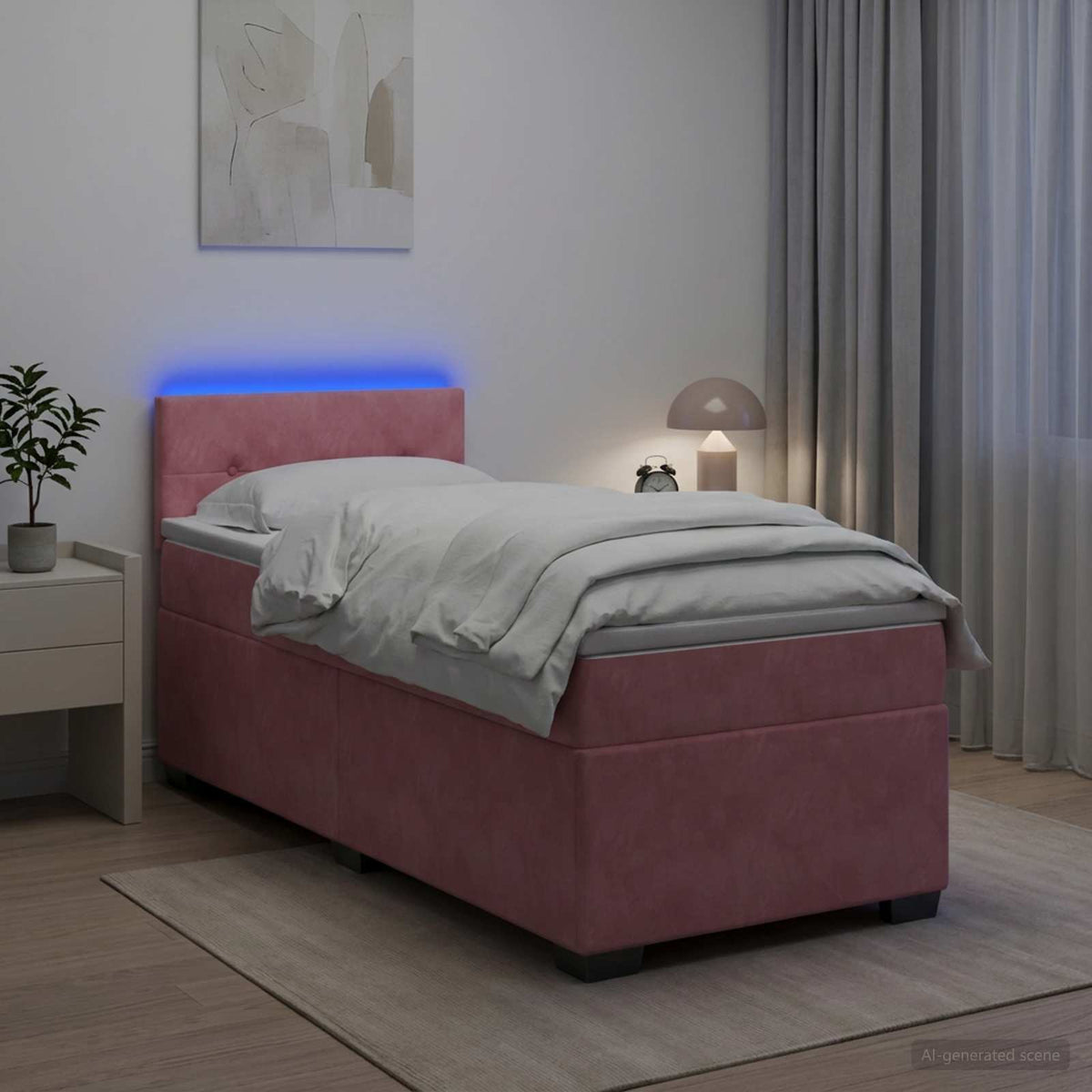 vidaXL Łóżko Box Spring z materacem i LED różowy 80 x 200 cm Welur