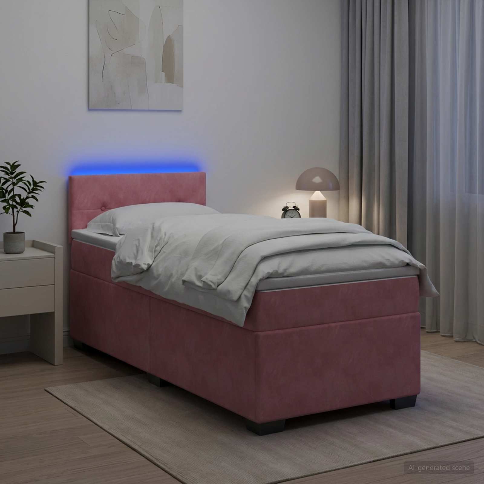 vidaXL Łóżko Box Spring z materacem i LED różowy 90 x 200 cm Welur