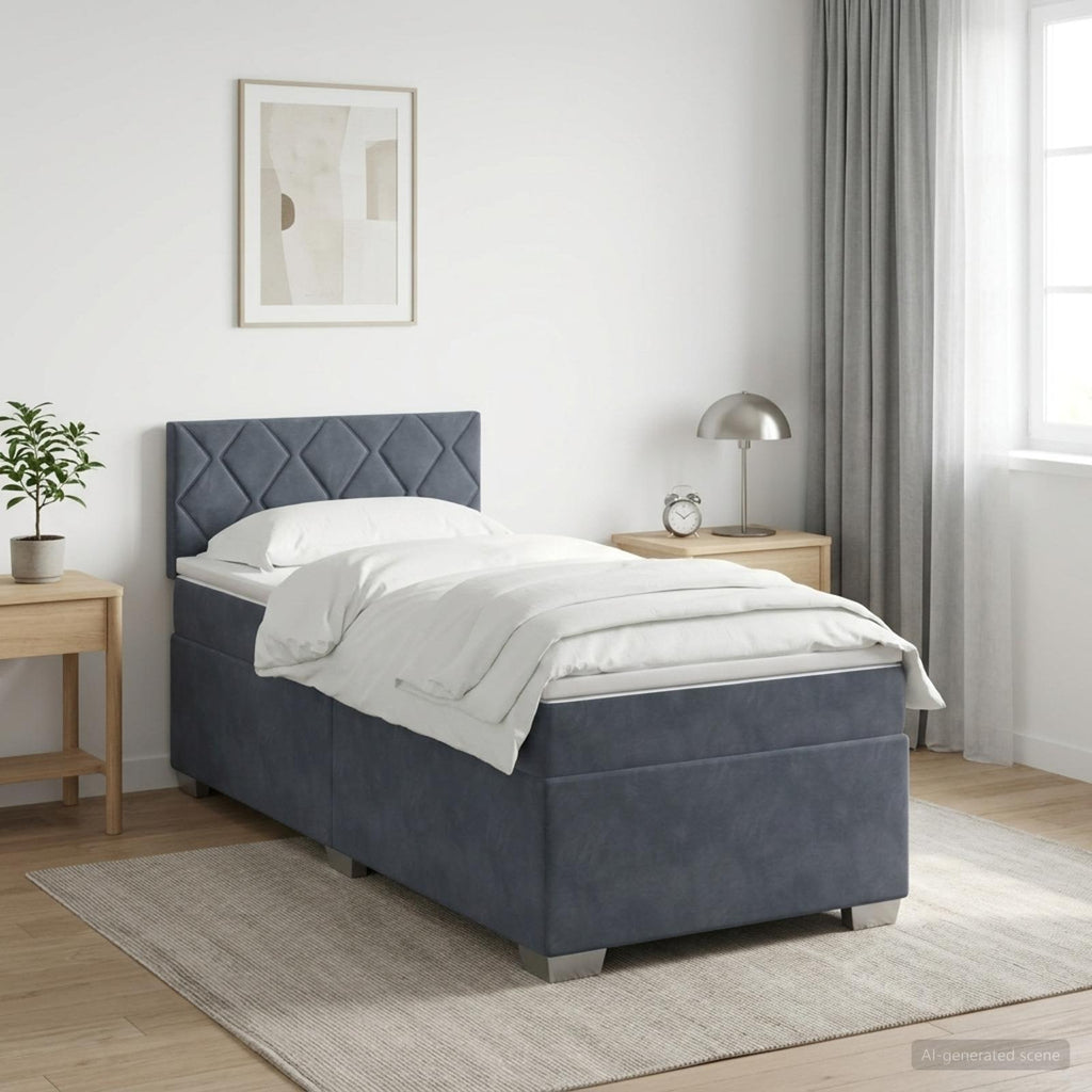 vidaXL Łóżko Box Spring z materacem i LED ciemnoszary 100 x 200 cm