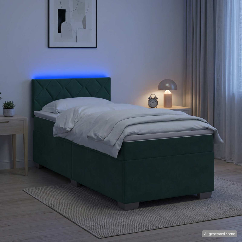 vidaXL Łóżko Box Spring z materacem i LED Ciemnozielony 100 x 200 cm
