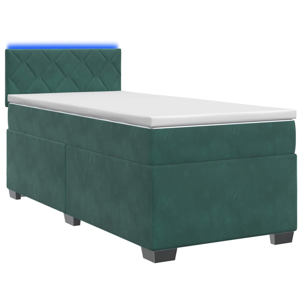 vidaXL Łóżko Box Spring z materacem i LED Ciemnozielony 80 x 200 cm