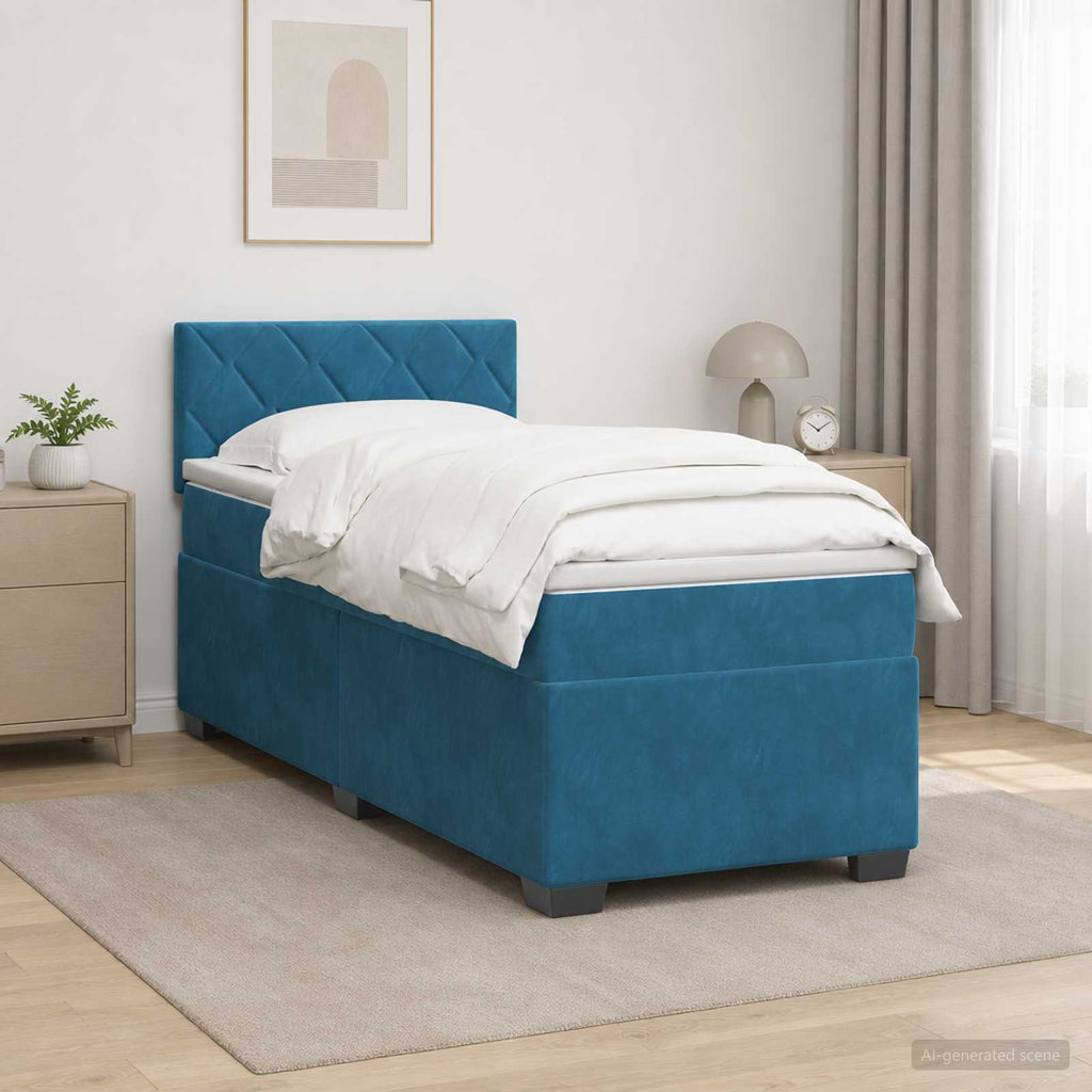 vidaXL Łóżko Box Spring z materacem i LED niebieski 80 x 200 cm Welur
