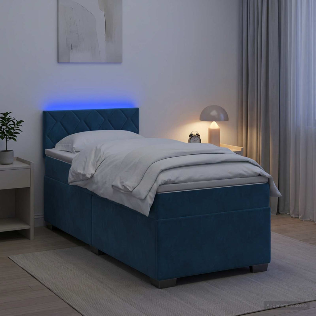 vidaXL Łóżko Box Spring z materacem i LED niebieski 80 x 200 cm Welur