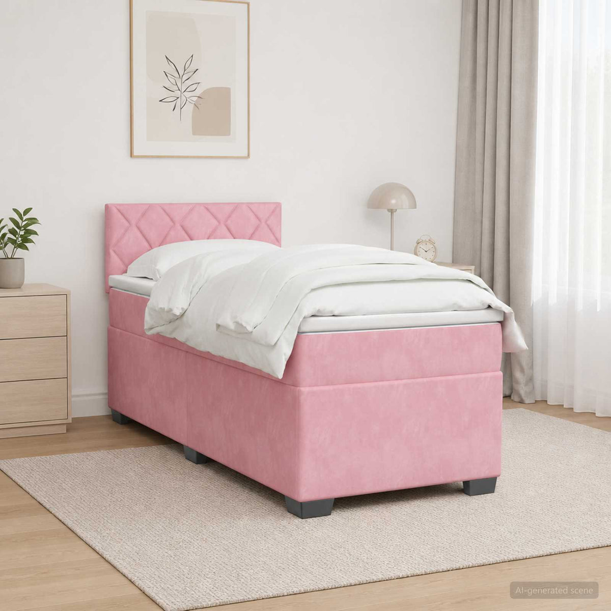 vidaXL Łóżko Box Spring z materacem i LED różowy 90 x 200 cm Welur