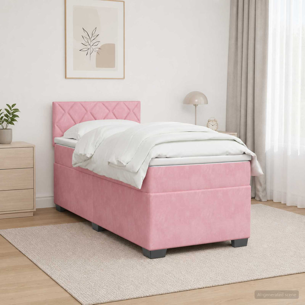 vidaXL Łóżko Box Spring z materacem i LED różowy 80 x 200 cm Welur