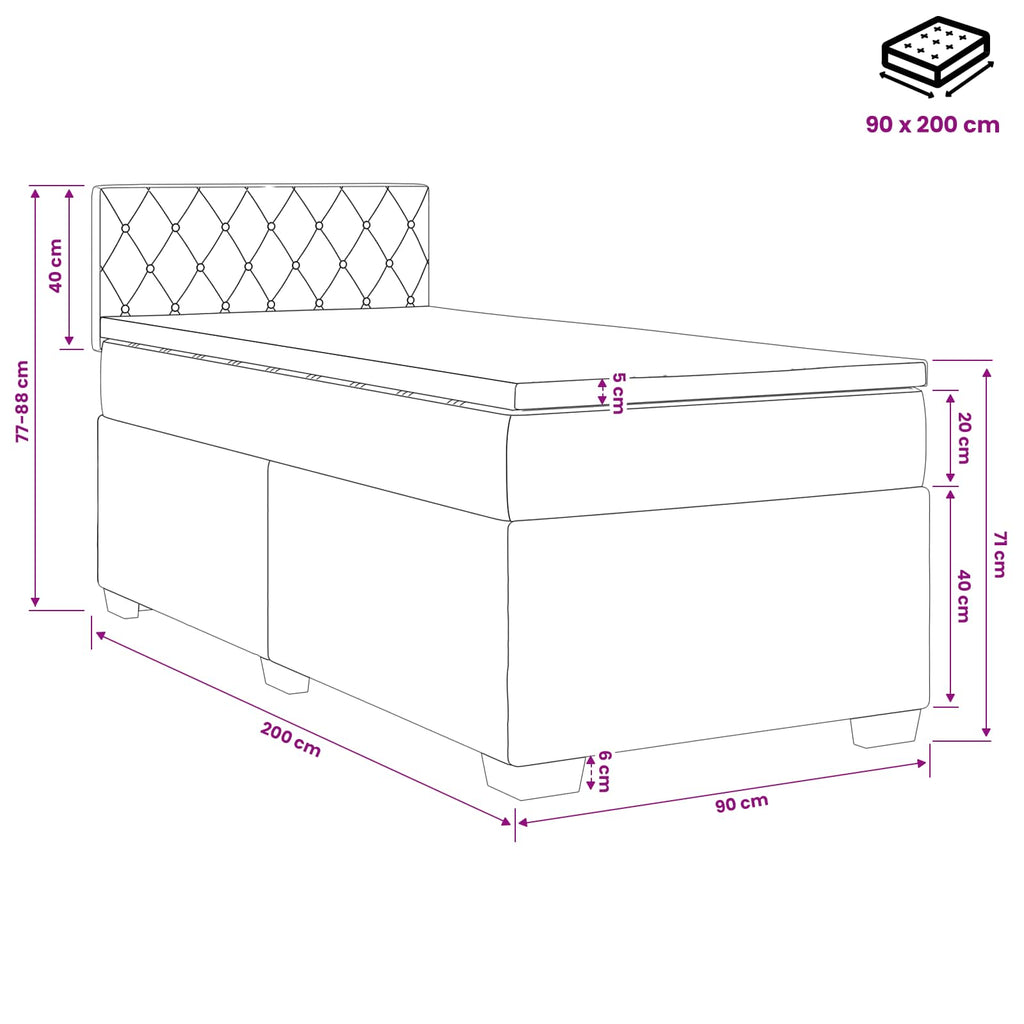 vidaXL Łóżko Box Spring z materacem i LED niebieski 90 x 200 cm Welur