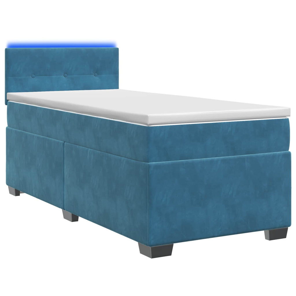 vidaXL Łóżko Box Spring z materacem i LED niebieski 90 x 200 cm Welur