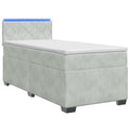 vidaXL Łóżko Box Spring z materacem i LED jasnoszary 90 x 200 cm Welur