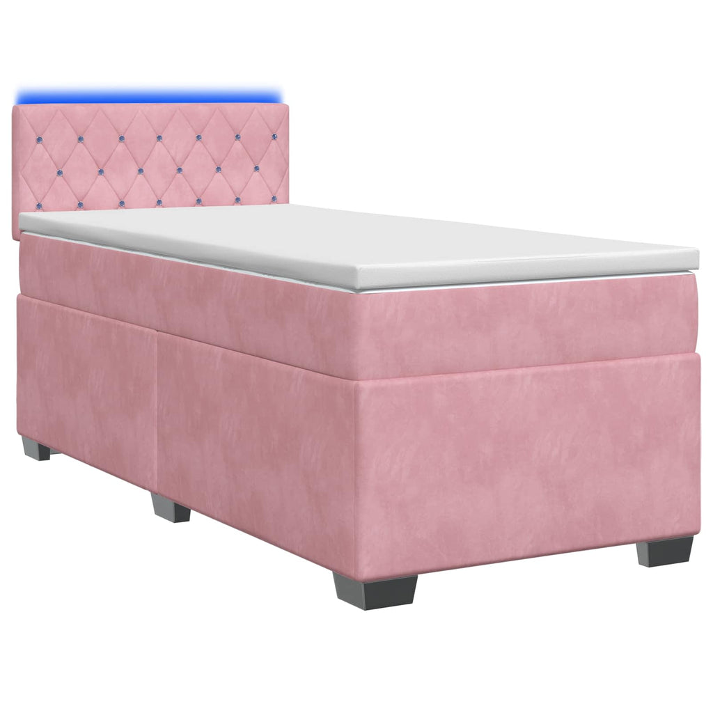 vidaXL Łóżko Box Spring z materacem i LED różowy 100 x 200 cm Welur