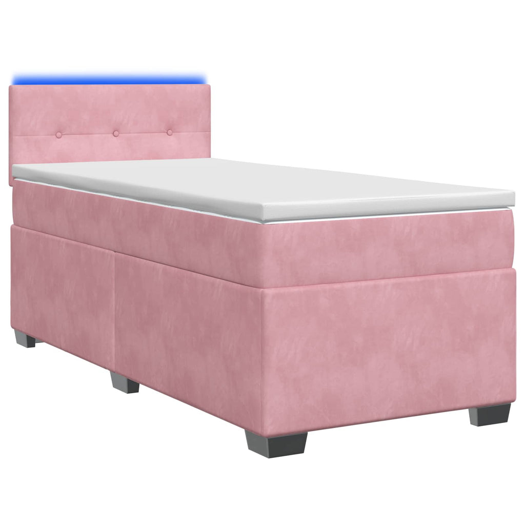 vidaXL Łóżko Box Spring z materacem i LED różowy 100 x 200 cm Welur