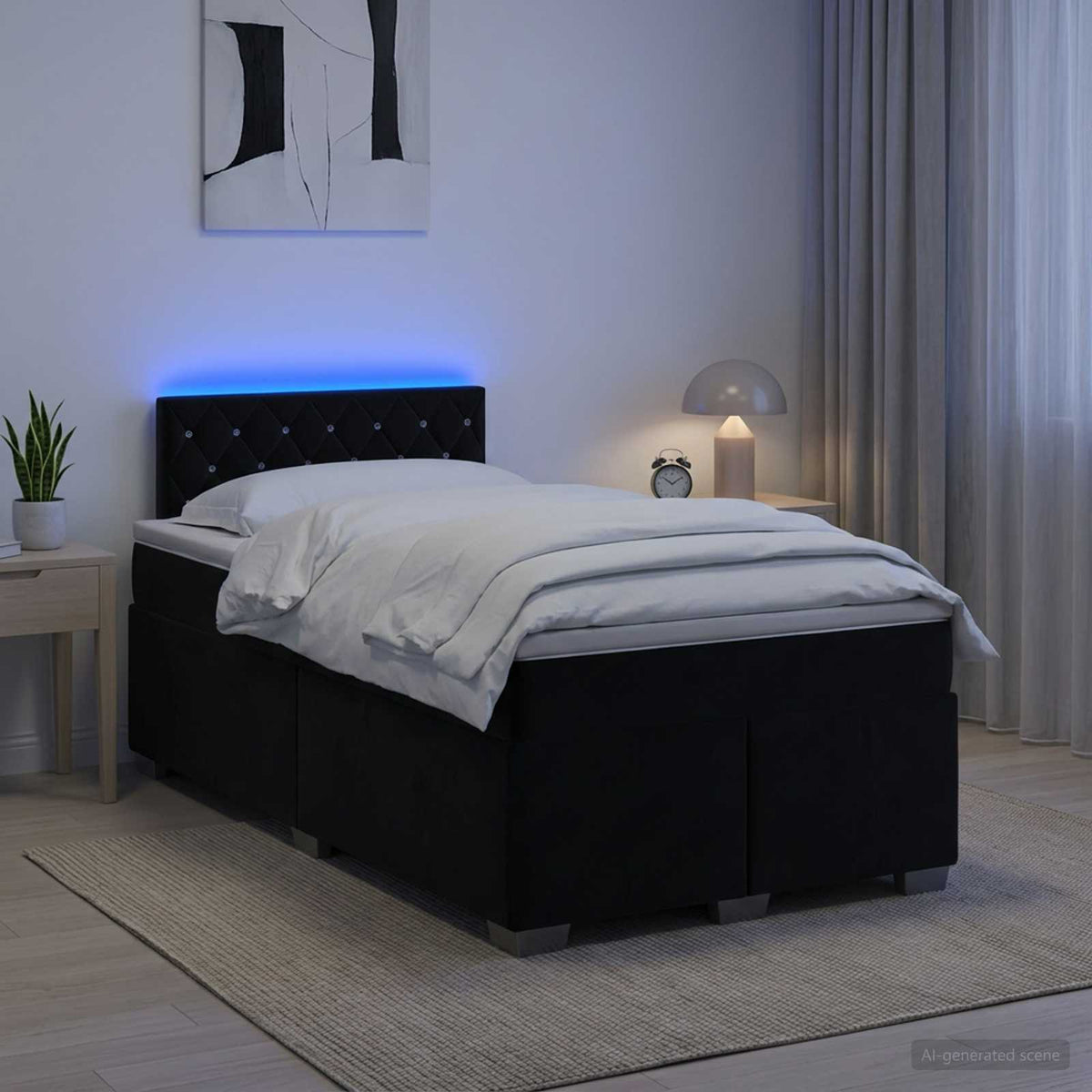 vidaXL Łóżko Box Spring z materacem i LED Czarny 120 x 200 cm Welur
