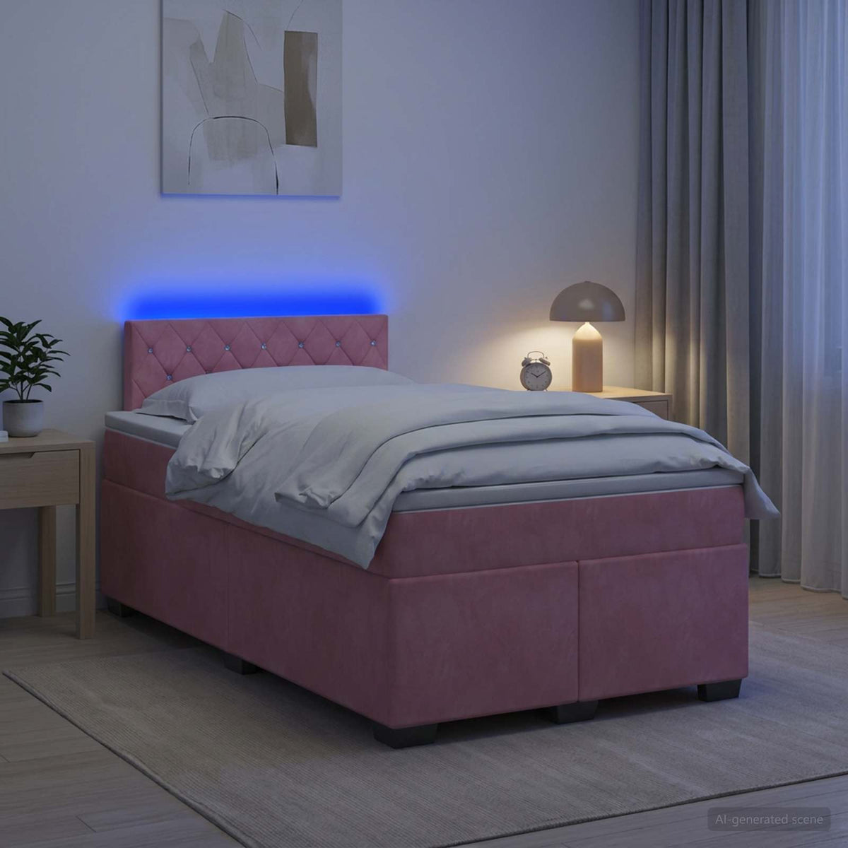 vidaXL Łóżko Box Spring z materacem i LED różowy 120 x 200 cm Welur