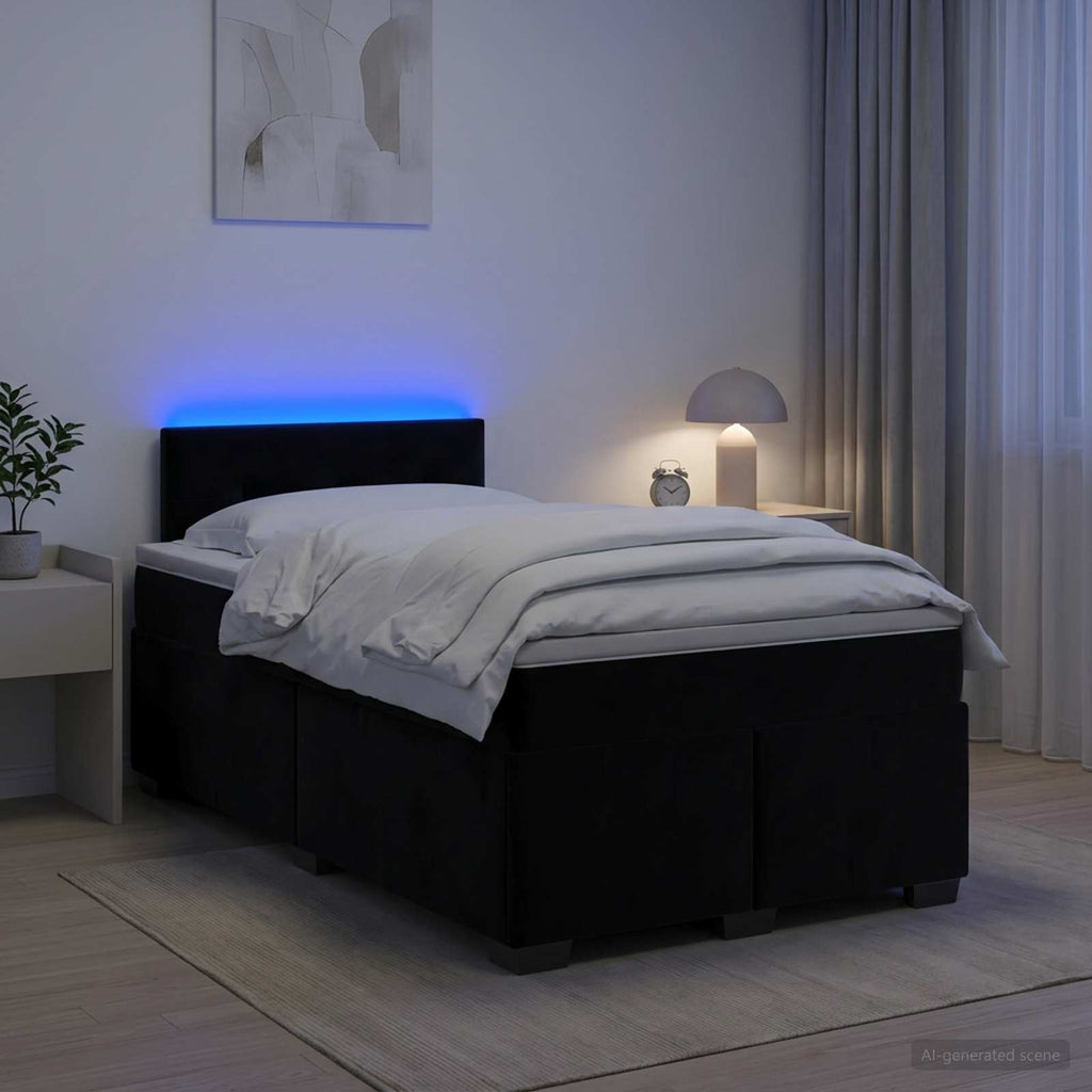 vidaXL Łóżko Box Spring z materacem i LED Czarny 120 x 200 cm Welur