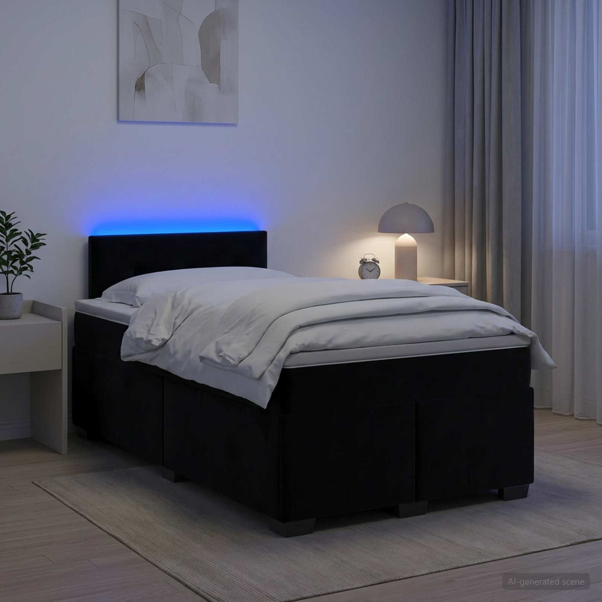 vidaXL Łóżko Box Spring z materacem i LED Czarny 120 x 200 cm Welur