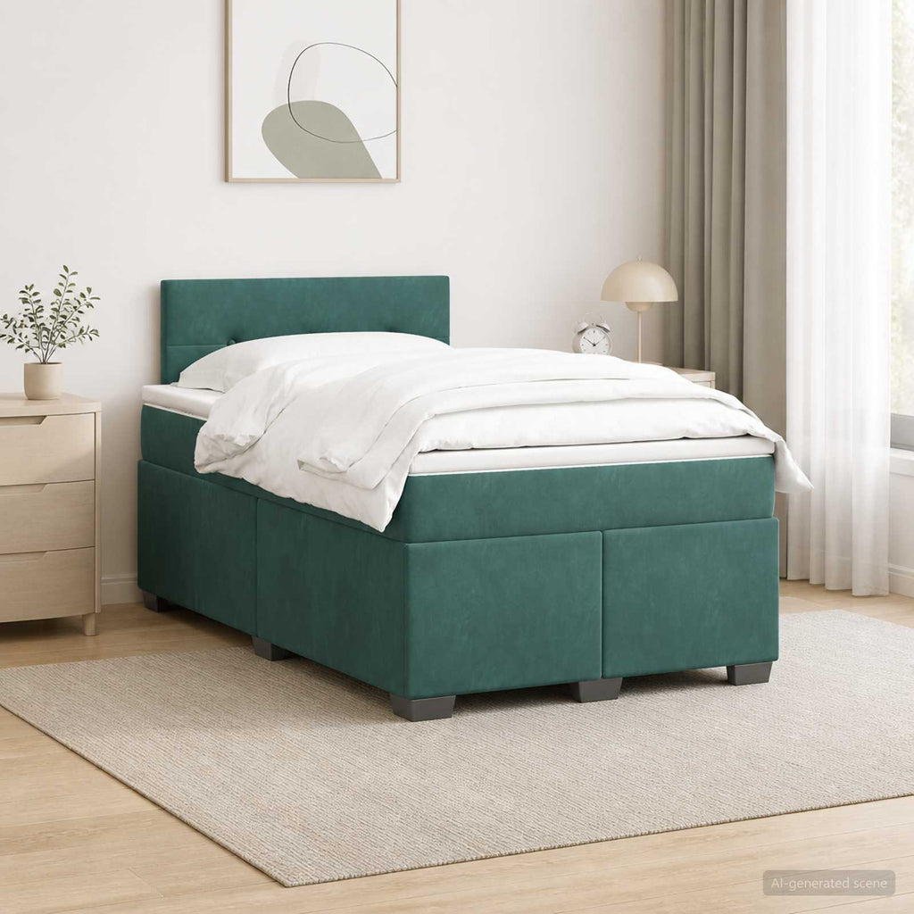 vidaXL Łóżko Box Spring z materacem i LED Ciemnozielony 120 x 190 cm