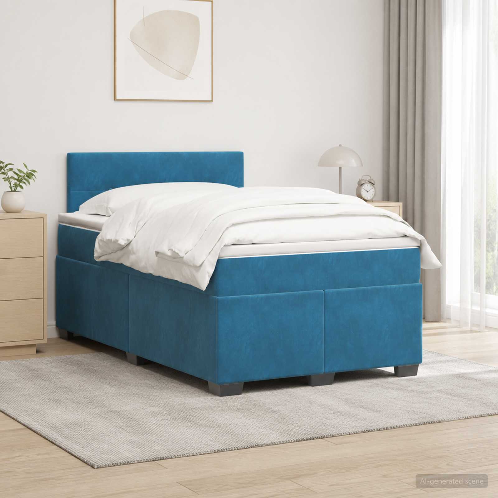 vidaXL Łóżko Box Spring z materacem i LED niebieski 120 x 200 cm Welur
