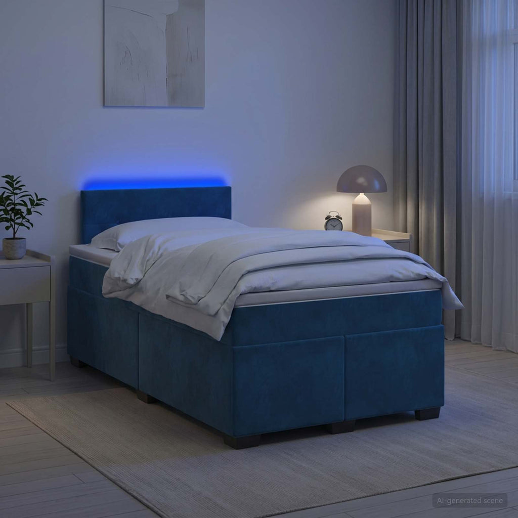 vidaXL Łóżko Box Spring z materacem i LED niebieski 120 x 200 cm Welur