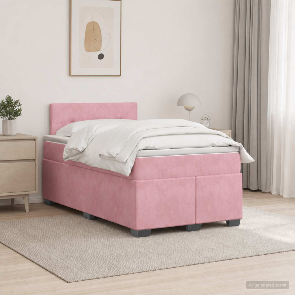 vidaXL Łóżko Box Spring z materacem i LED różowy 120 x 200 cm Welur