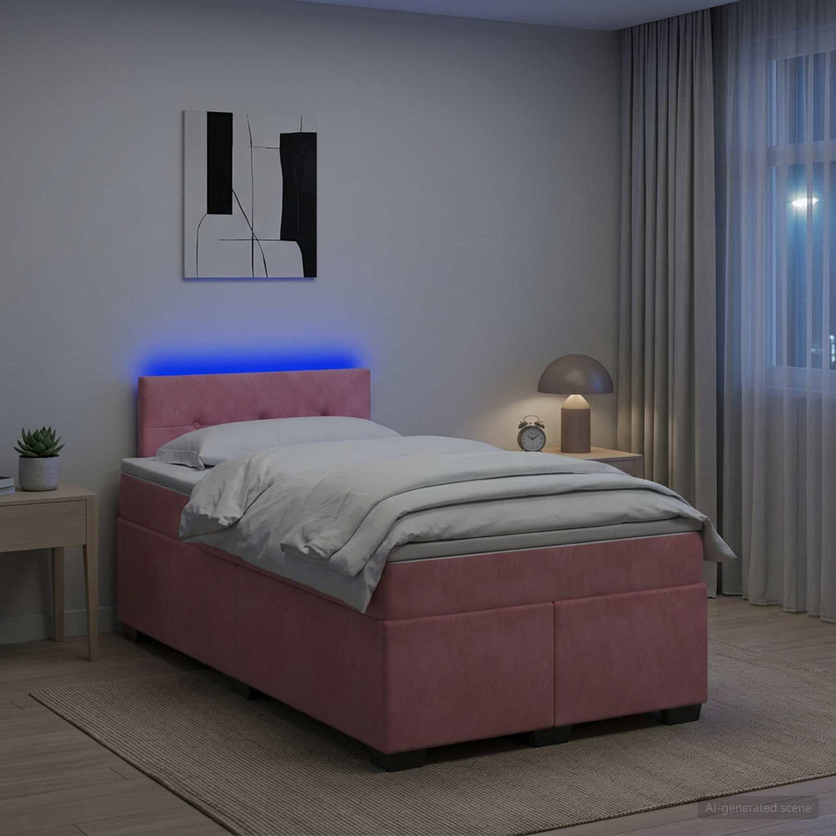 vidaXL Łóżko Box Spring z materacem i LED różowy 120 x 200 cm Welur