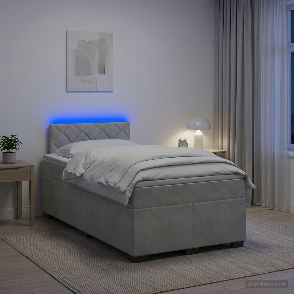 vidaXL Łóżko Box Spring z materacem i LED jasnoszary 120 x 200 cm