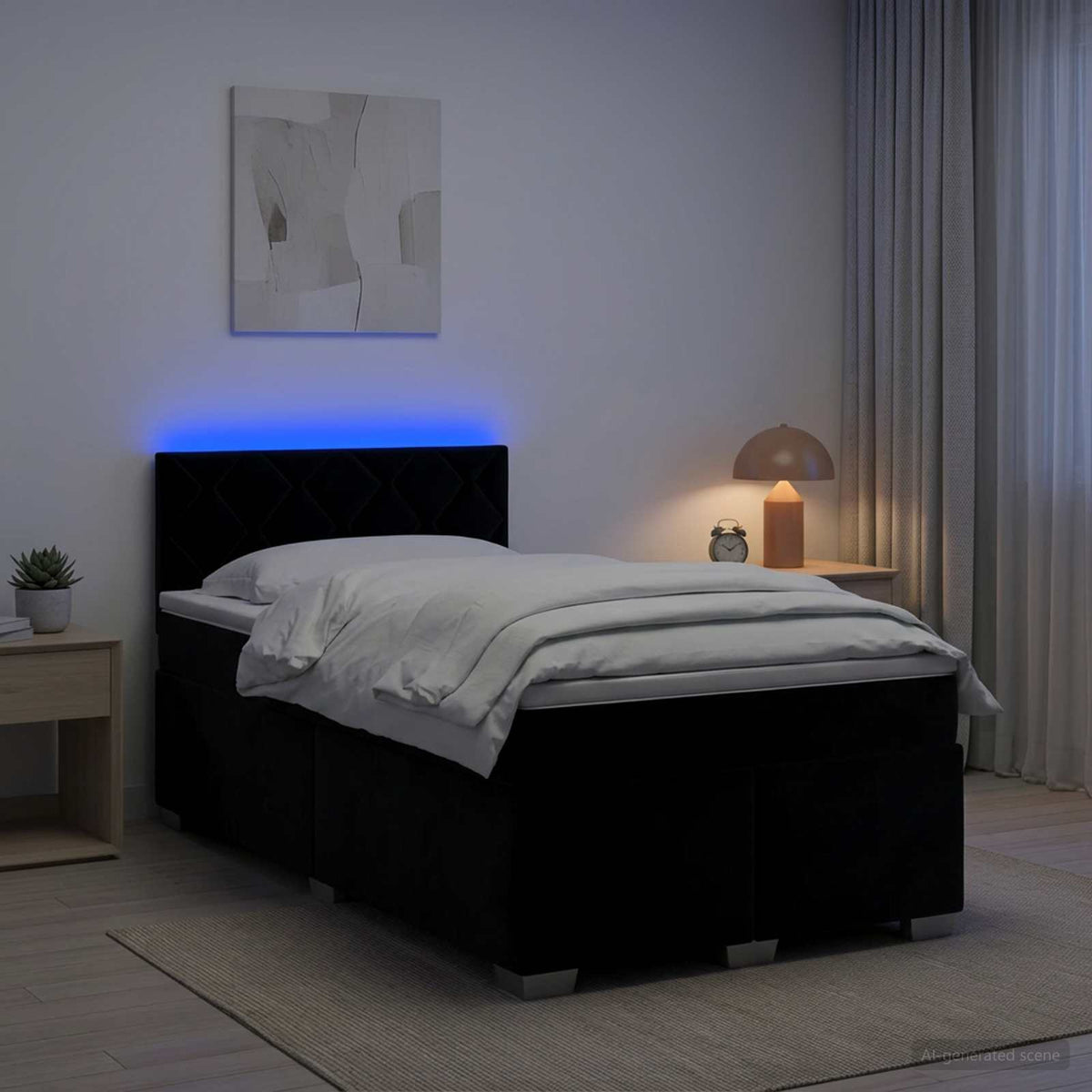 vidaXL Łóżko Box Spring z materacem i LED Czarny 120 x 200 cm Welur