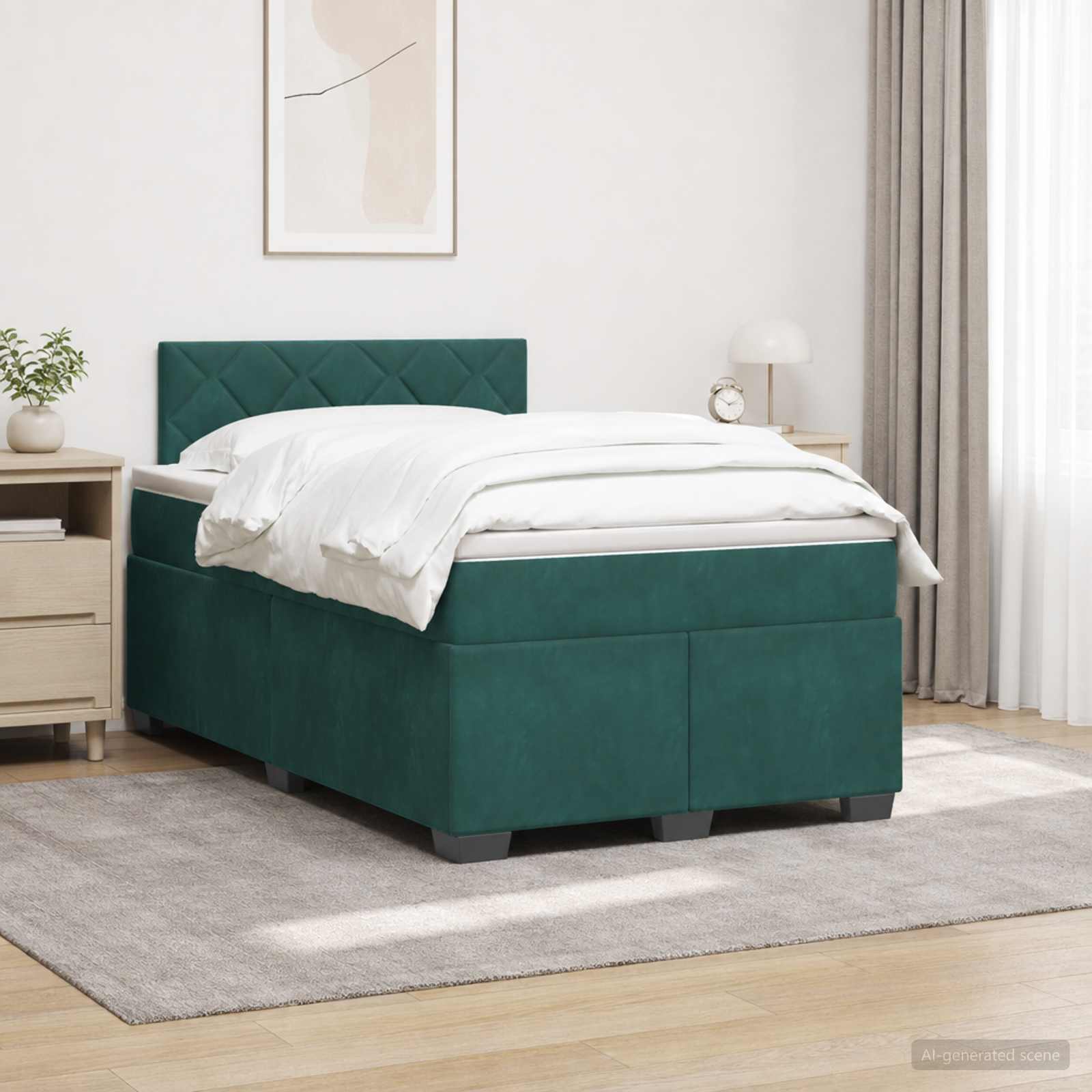 vidaXL Łóżko Box Spring z materacem i LED Ciemnozielony 120 x 200 cm