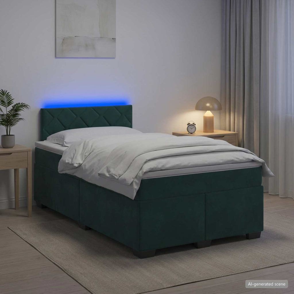 vidaXL Łóżko Box Spring z materacem i LED Ciemnozielony 120 x 200 cm