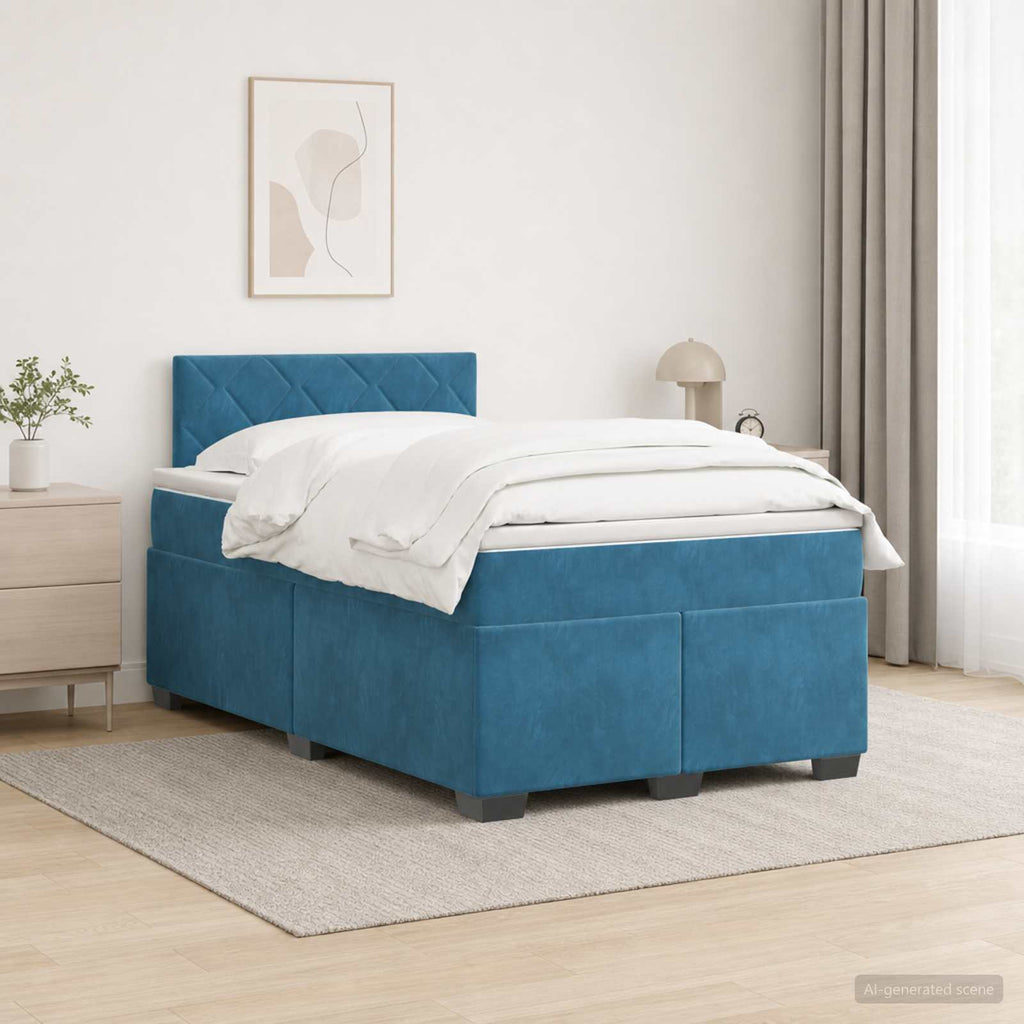 vidaXL Łóżko Box Spring z materacem i LED niebieski 120 x 200 cm Welur