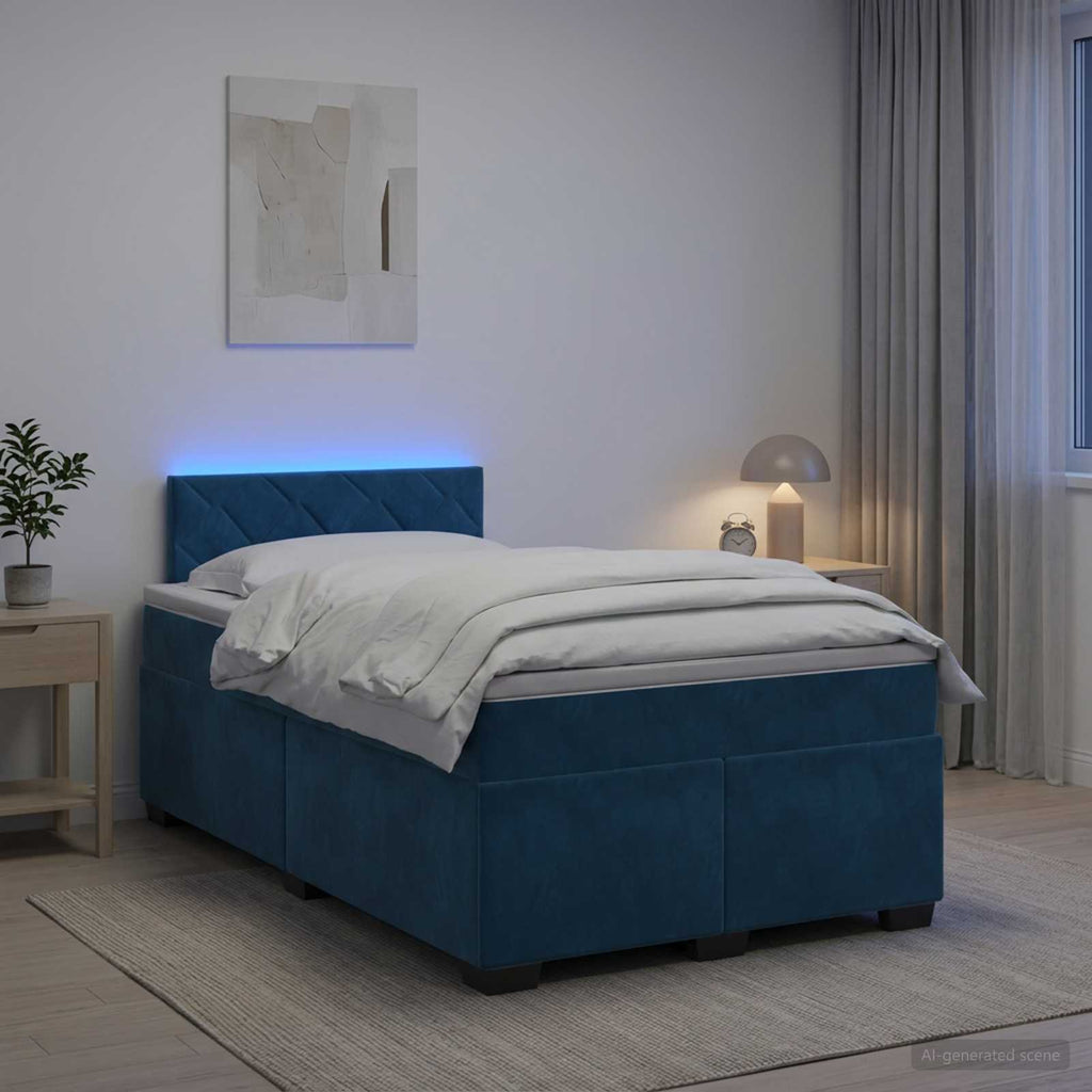 vidaXL Łóżko Box Spring z materacem i LED niebieski 120 x 190 cm Welur