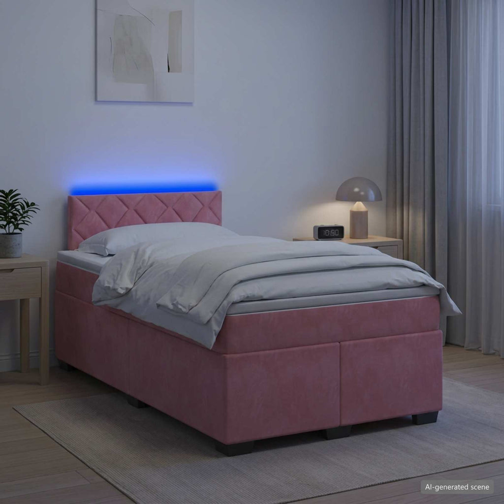 vidaXL Łóżko Box Spring z materacem i LED różowy 120 x 190 cm Welur
