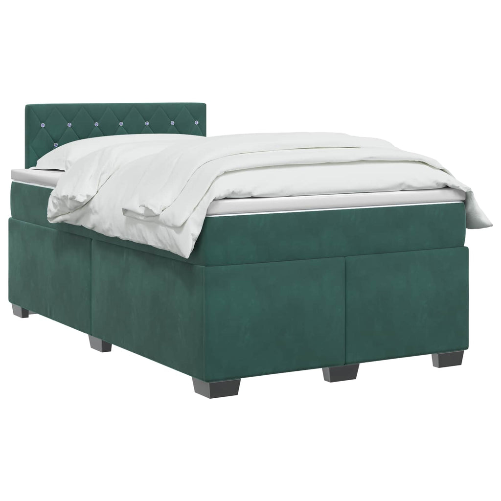 vidaXL Łóżko Box Spring z materacem i LED Ciemnozielony 120 x 200 cm
