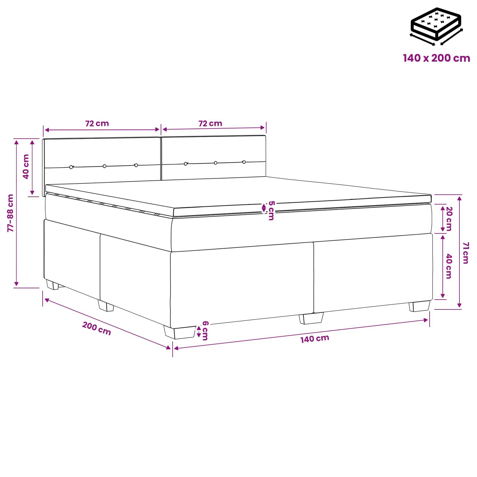 vidaXL Łóżko Box Spring z materacem i LED jasnoszary 140 x 200 cm