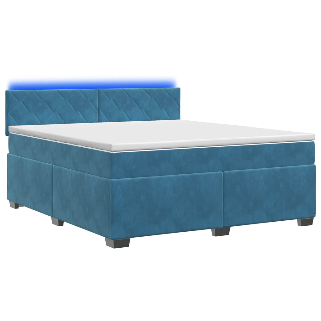 vidaXL Łóżko Box Spring z materacem i LED niebieski 140 x 200 cm Welur