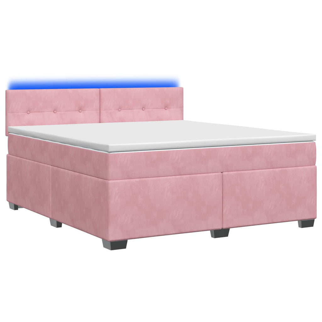 vidaXL Łóżko Box Spring z materacem i LED różowy 160 x 200 cm Welur