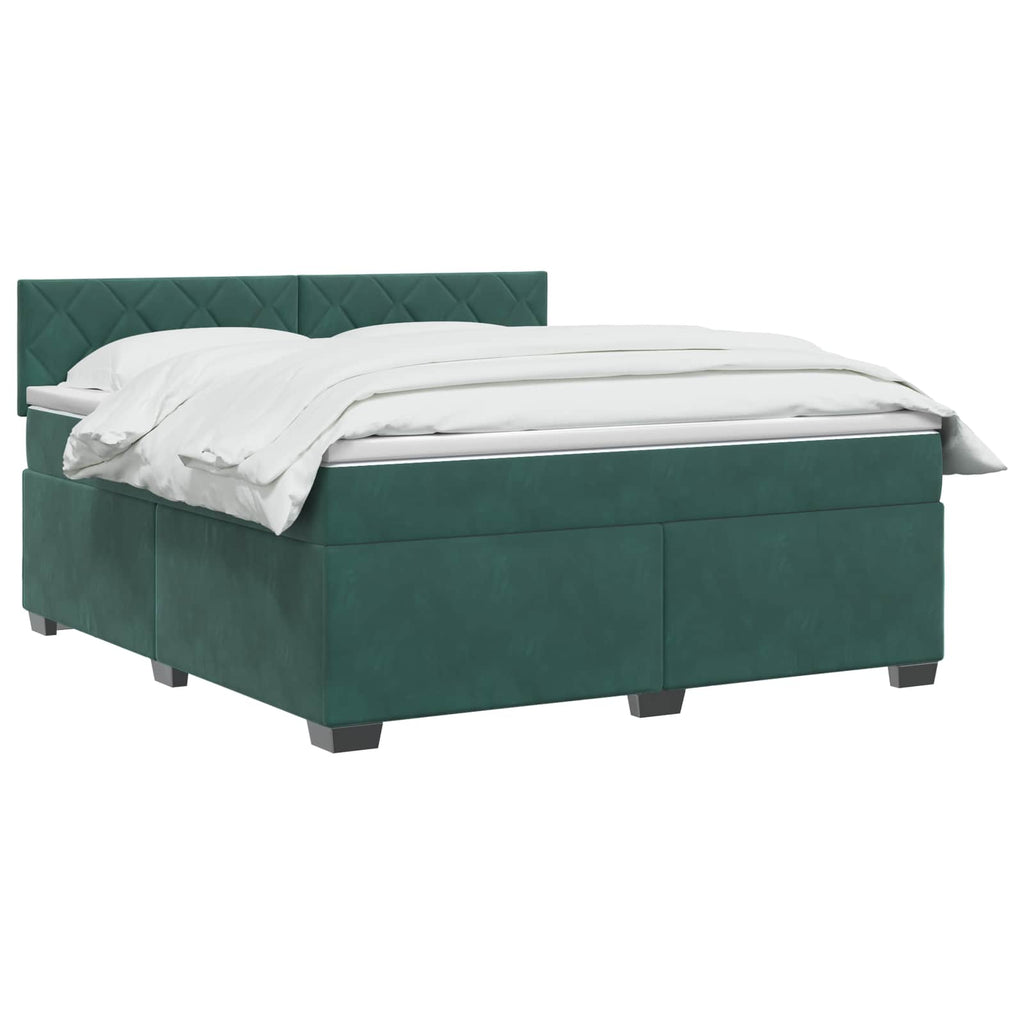 vidaXL Łóżko Box Spring z materacem i LED Ciemnozielony 160 x 200 cm