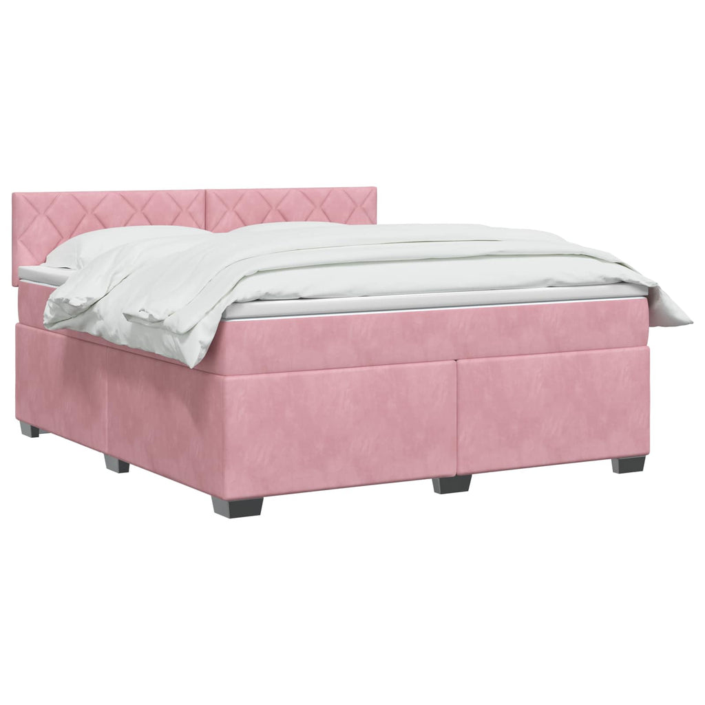 vidaXL Łóżko Box Spring z materacem i LED różowy 160 x 200 cm Welur