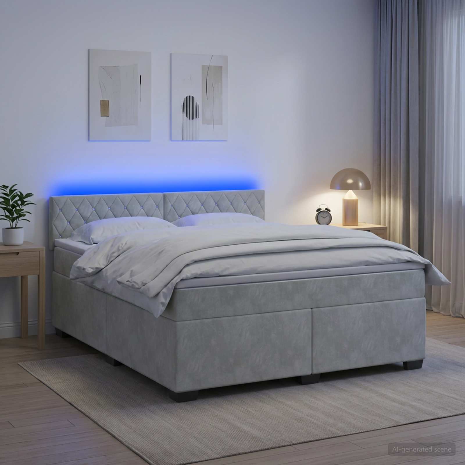 vidaXL Łóżko Box Spring z materacem i LED jasnoszary 180 x 200 cm
