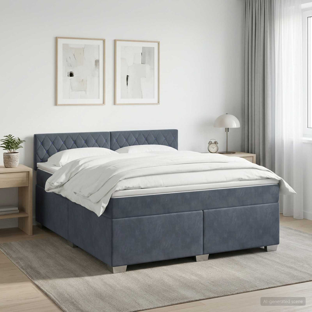 vidaXL Łóżko Box Spring z materacem i LED ciemnoszary 180 x 200 cm