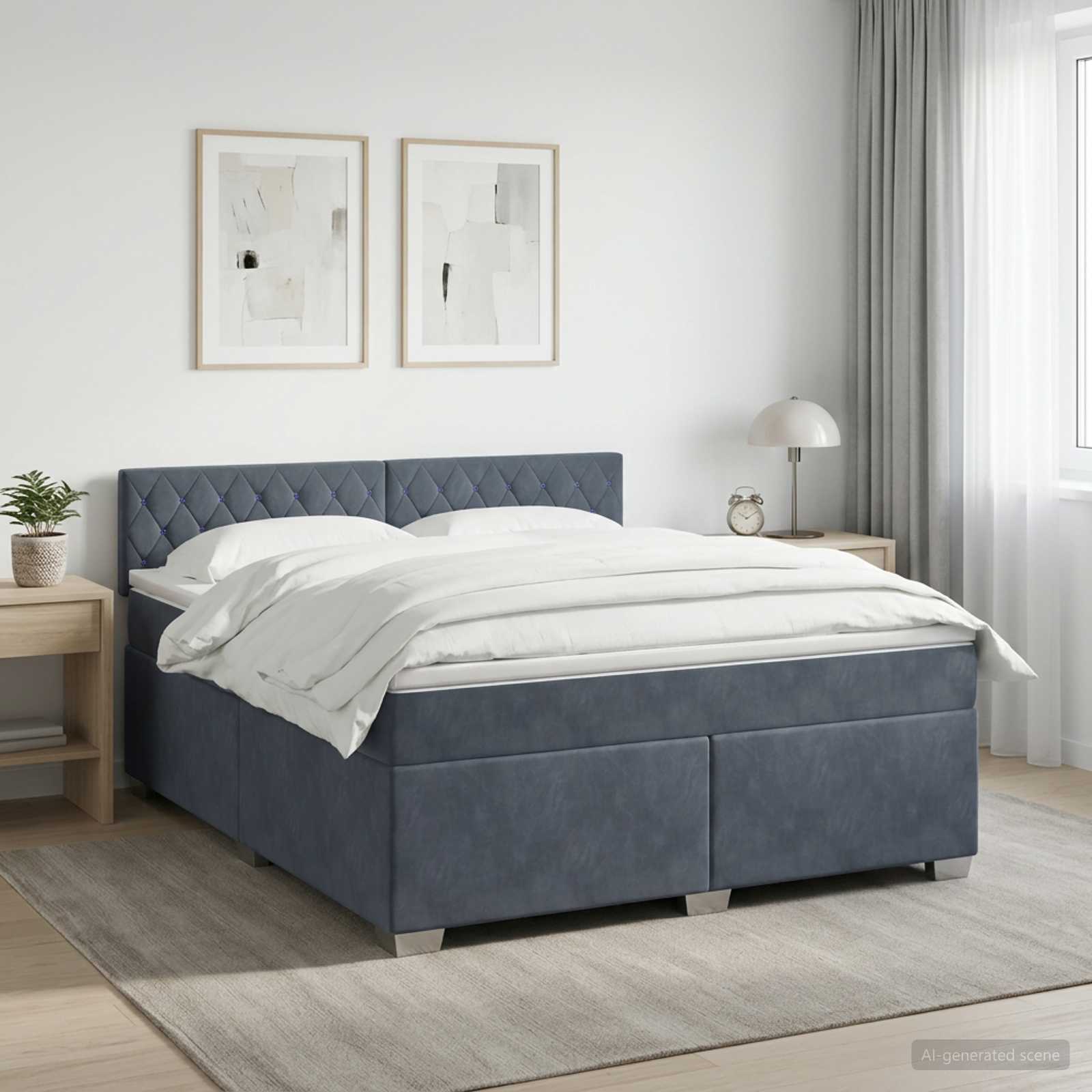 vidaXL Łóżko Box Spring z materacem i LED ciemnoszary 140 x 200 cm
