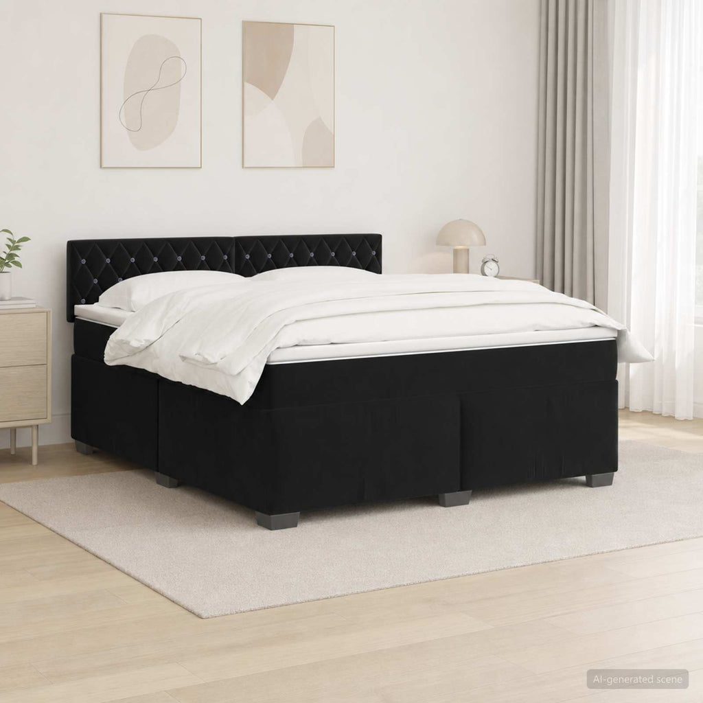 vidaXL Łóżko Box Spring z materacem i LED Czarny 160 x 200 cm Welur