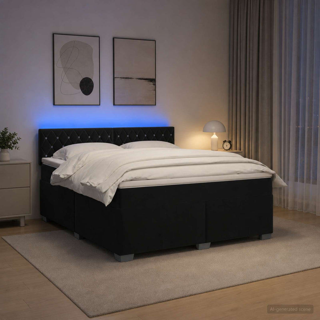 vidaXL Łóżko Box Spring z materacem i LED Czarny 160 x 200 cm Welur