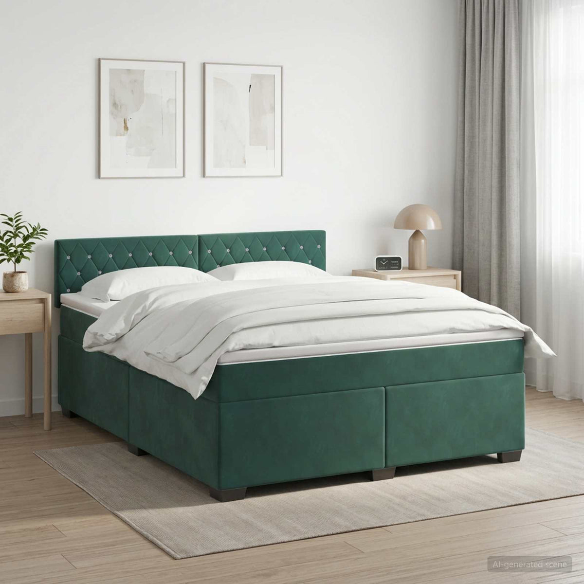vidaXL Łóżko Box Spring z materacem i LED Ciemnozielony 160 x 200 cm