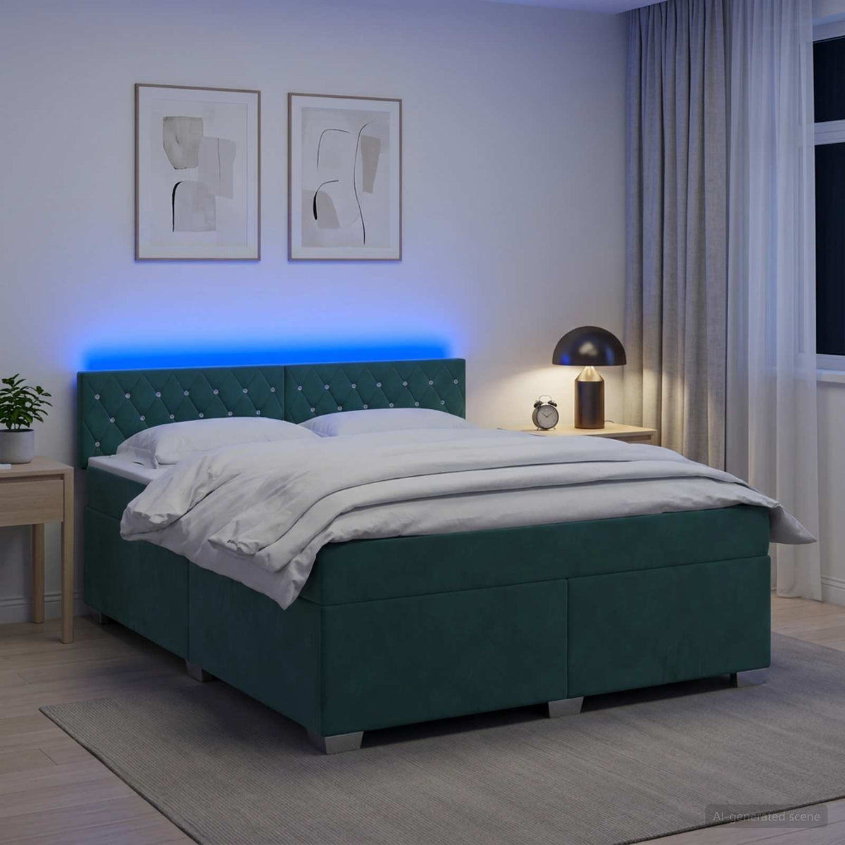 vidaXL Łóżko Box Spring z materacem i LED Ciemnozielony 160 x 200 cm