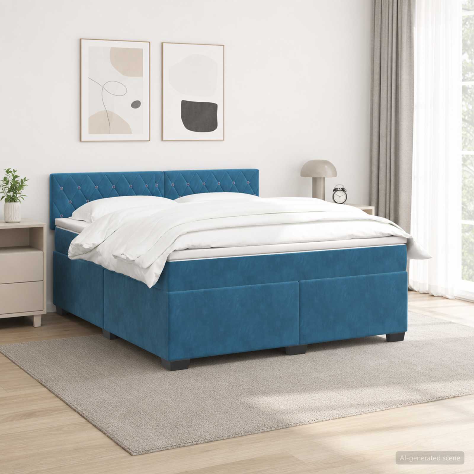 vidaXL Łóżko Box Spring z materacem i LED niebieski 180 x 200 cm Welur